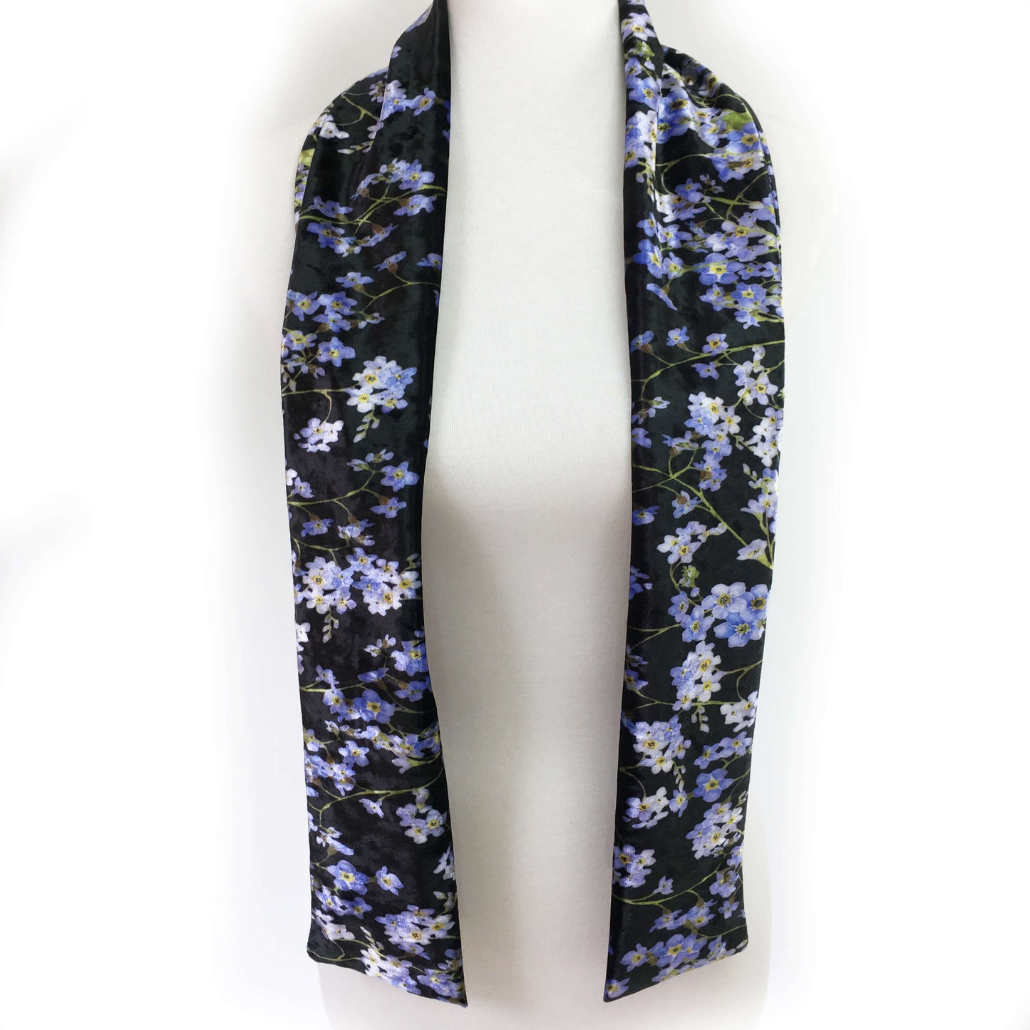 Forget-Me-Not Watercolor Scarf on Black - All season velour - UndertheLeafDesigns.com