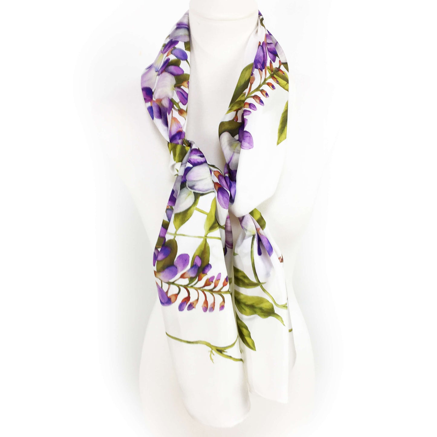 Divine Vines on White Scarf - 100% Silk Habotai - UndertheLeafDesigns.com