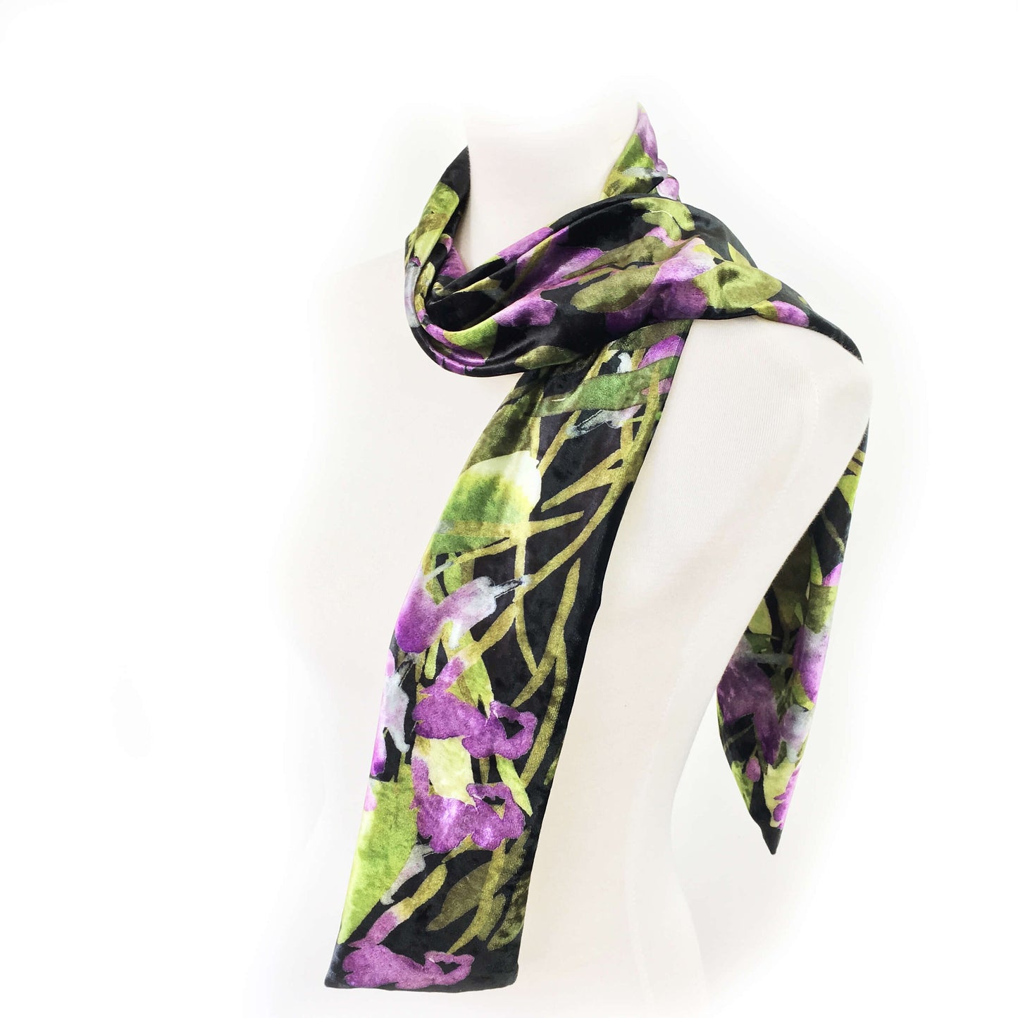 Abstract Leaf Velour Scarf, Womans Scarf, All season, Luminous Scarf, hand painted scarf, artist scarf, Wear all day or evening
