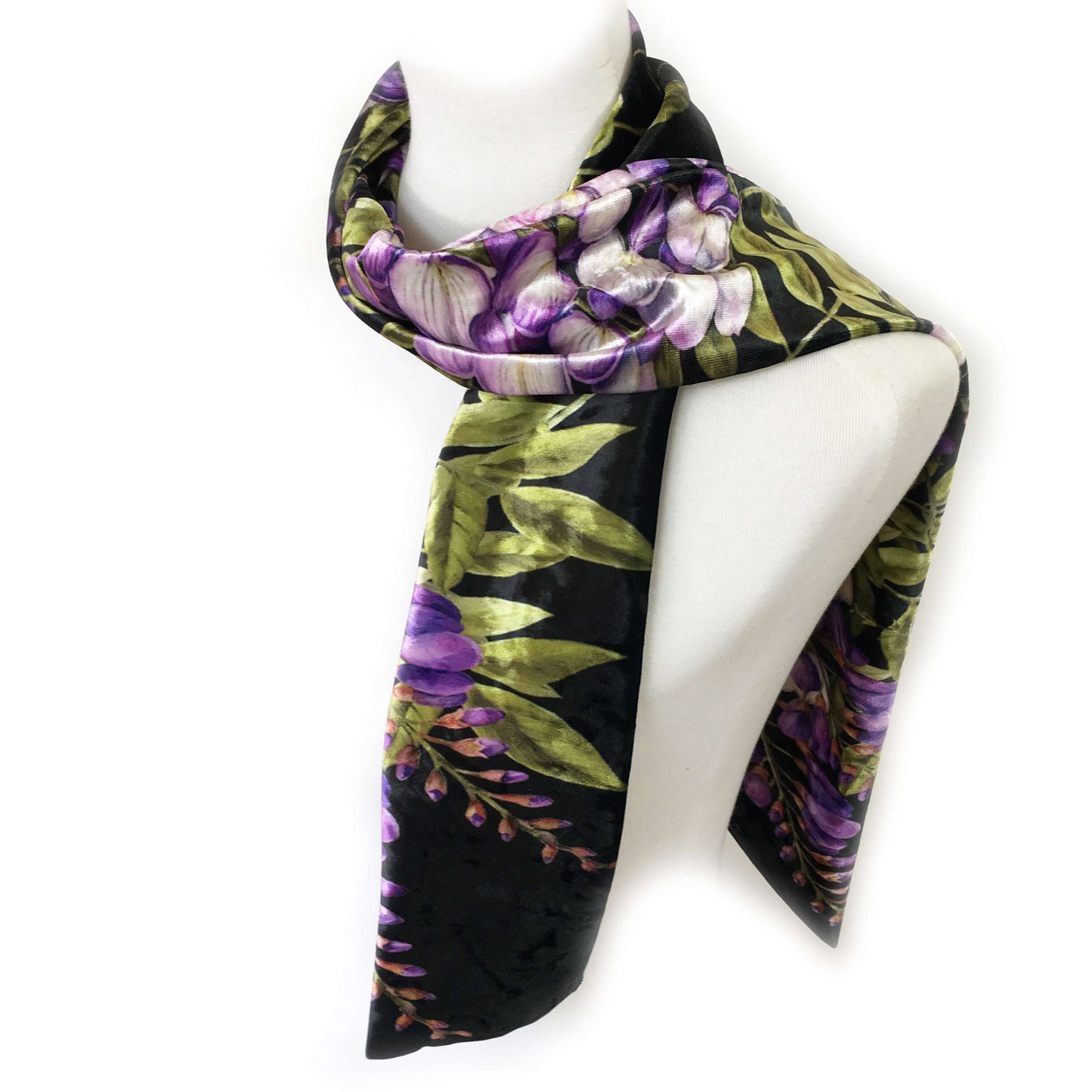Wisteria Velour Scarf, Womans Scarf, All season, Luminous Scarf, hand painted scarf, artist scarf, Wear all day or evening
