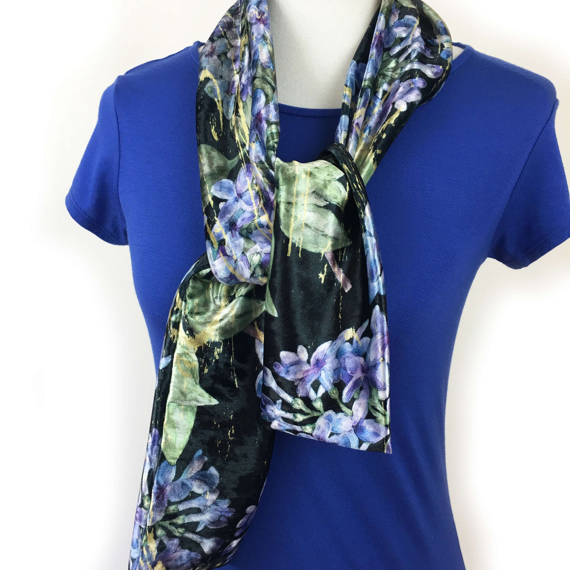 Lilacs Velour Scarf, Womans Scarf, All season, Luminous Scarf, hand painted scarf, artist scarf, Wear all day or evening