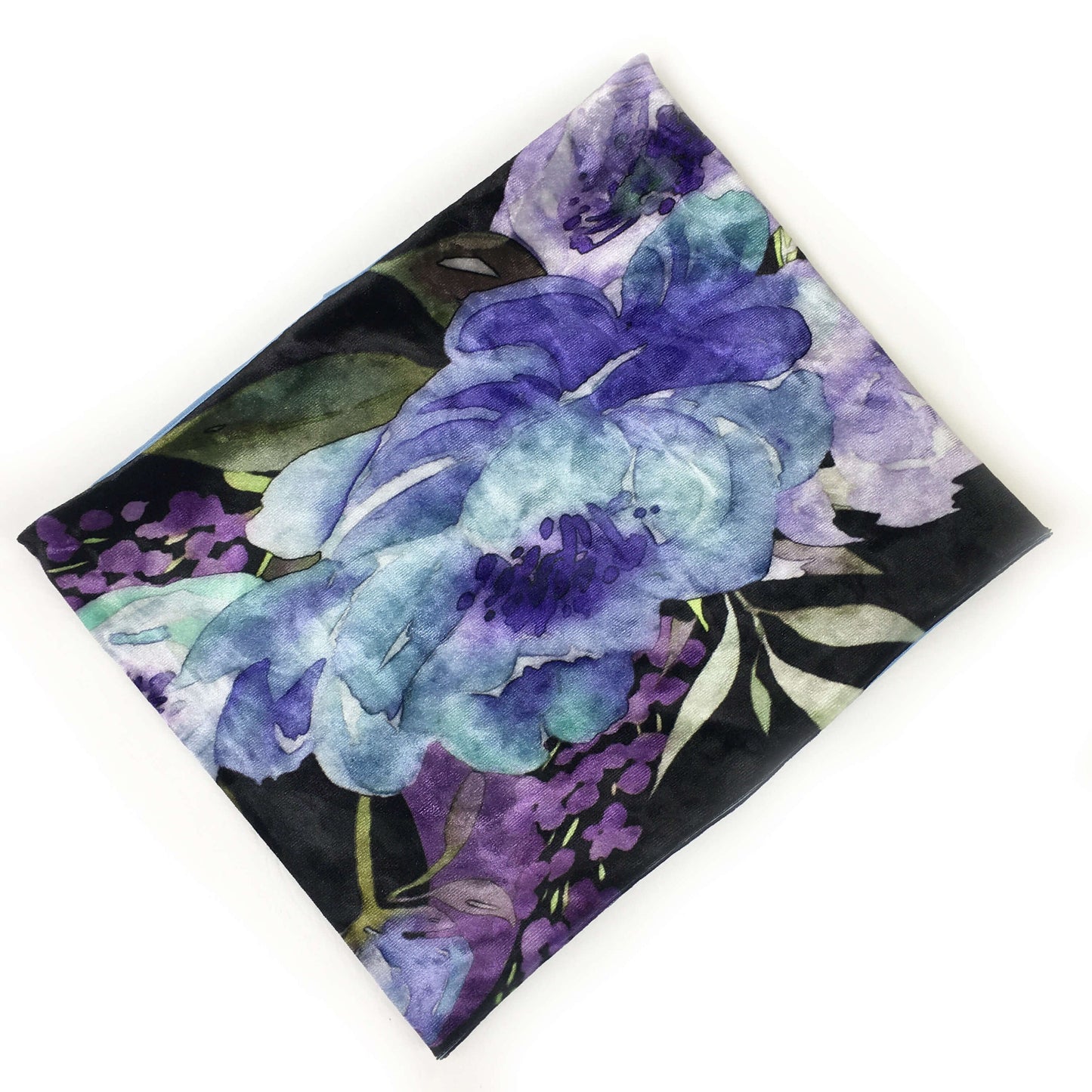 Blue Floral Watercolor Versatile Scarf, Headband, HatBand, Neck Warmer, Ladies Scarf, Velour Scarf, Designer Gaiter, Handpainted and printed