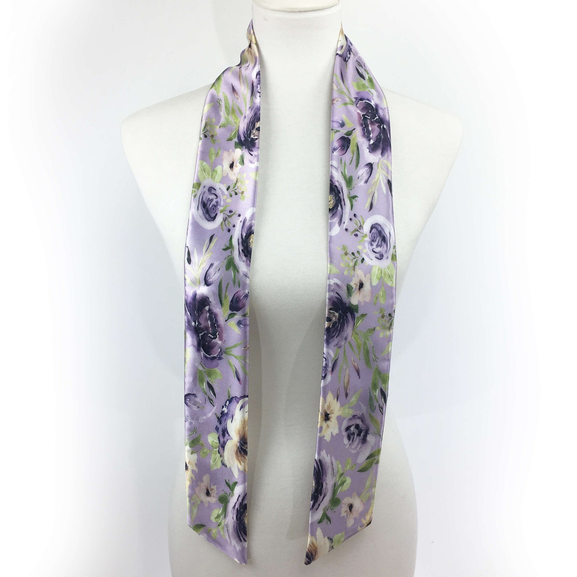 Mixed Watercolor Lavender,Skinny Scarf,Woman Scarf,All season scarf,LightweightScarf,ladies scarf,artist scarf,painted scarf,satin tie scarf