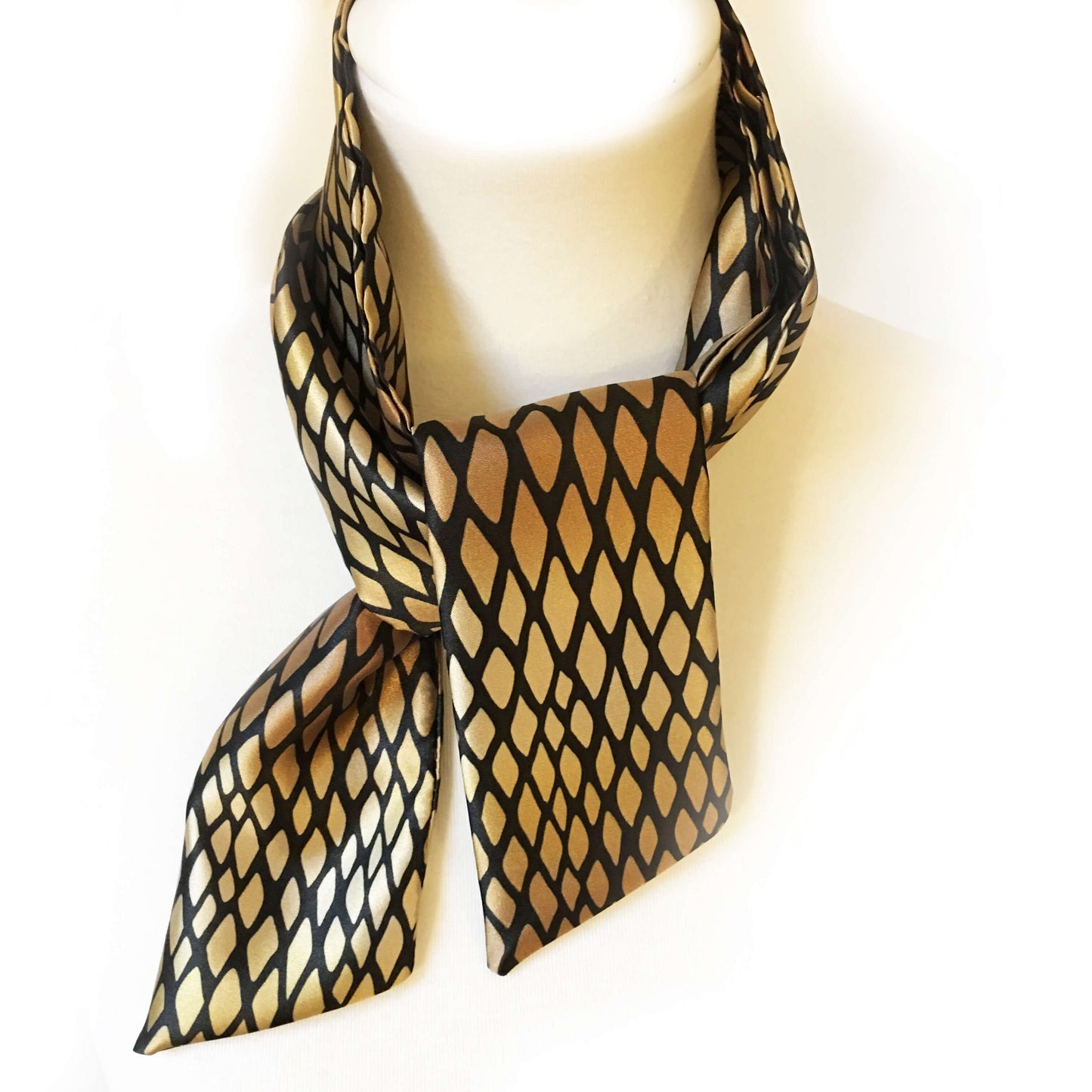 Bronze Snake Abstract,Skinny Scarf,Woman Scarf,All season scarf,LightweightScarf,ladies scarf,artist scarf,painted scarf,satin scarf
