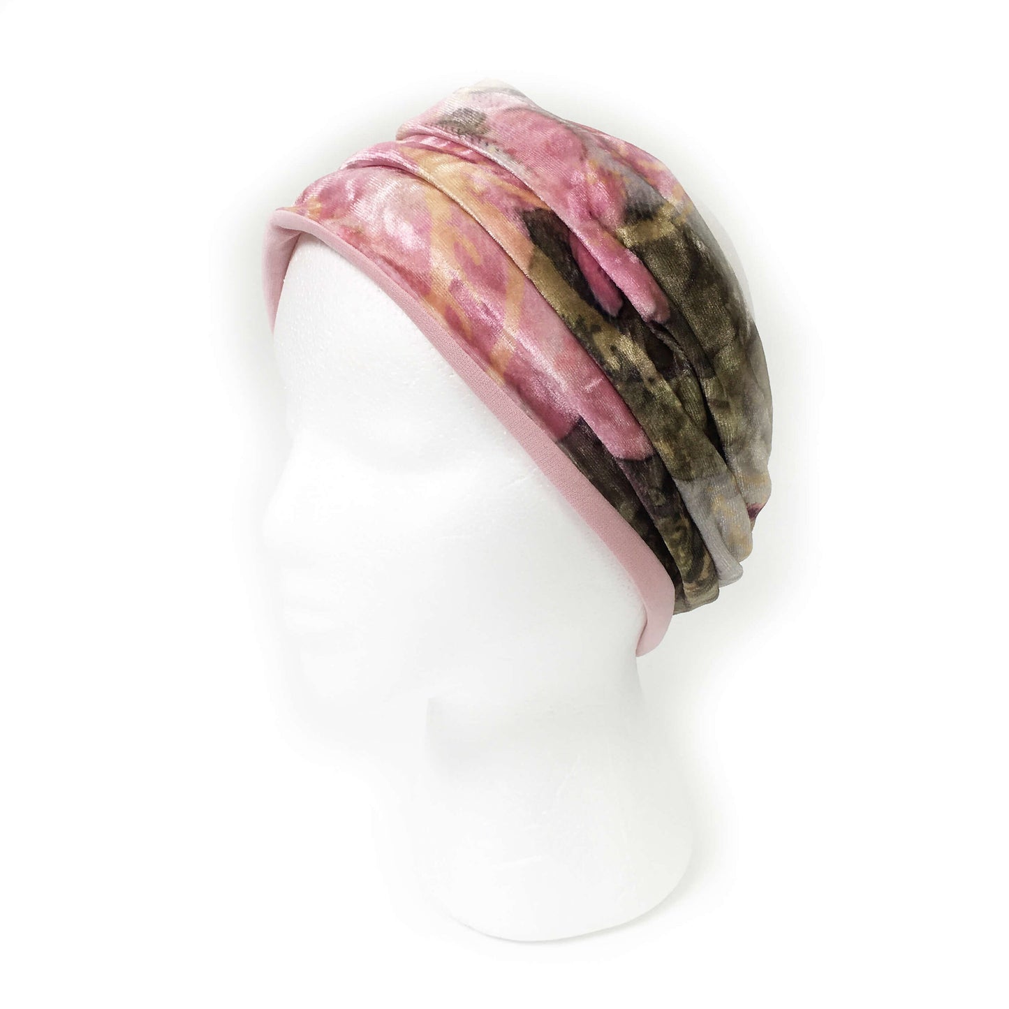 Pink Hydrangea, Versatile Scarf, Headband, HatBand, Neck Warmer, Ladies Scarf, Velour Scarf, Designer Gaiter, Handpainted and printed