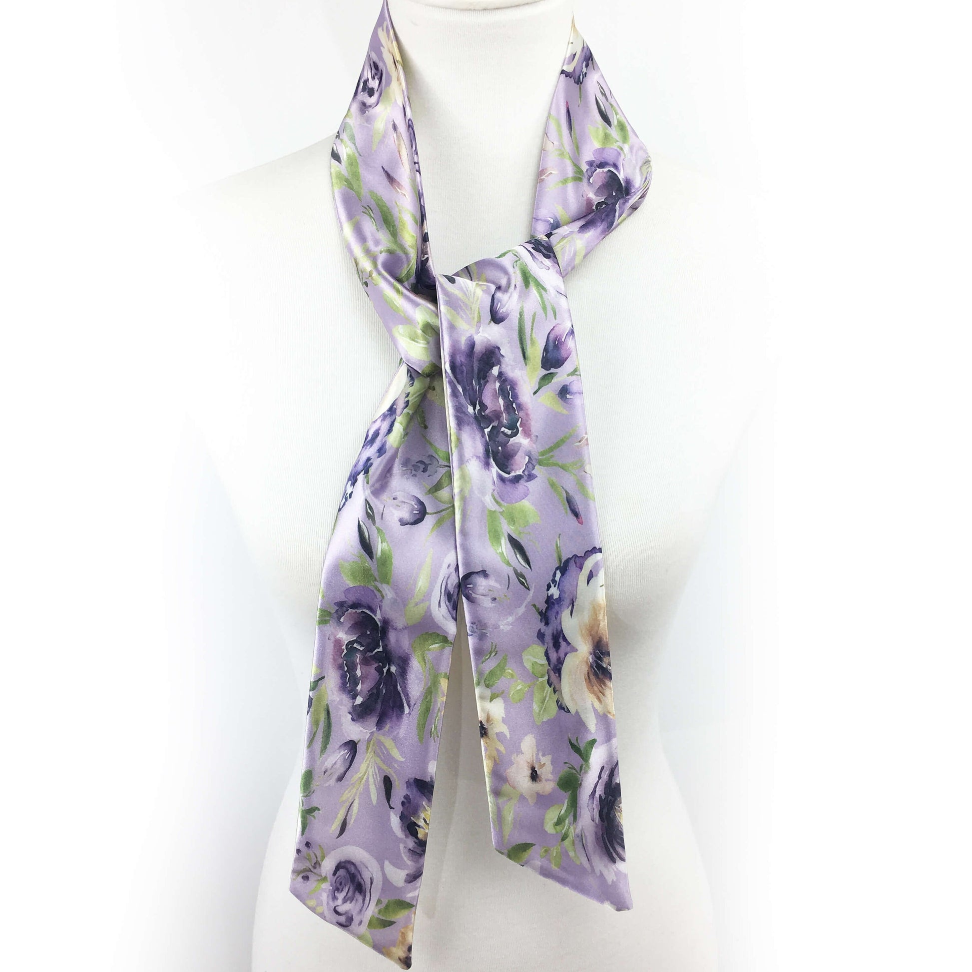 Mixed Watercolor Lavender,Skinny Scarf,Woman Scarf,All season scarf,LightweightScarf,ladies scarf,artist scarf,painted scarf,satin tie scarf