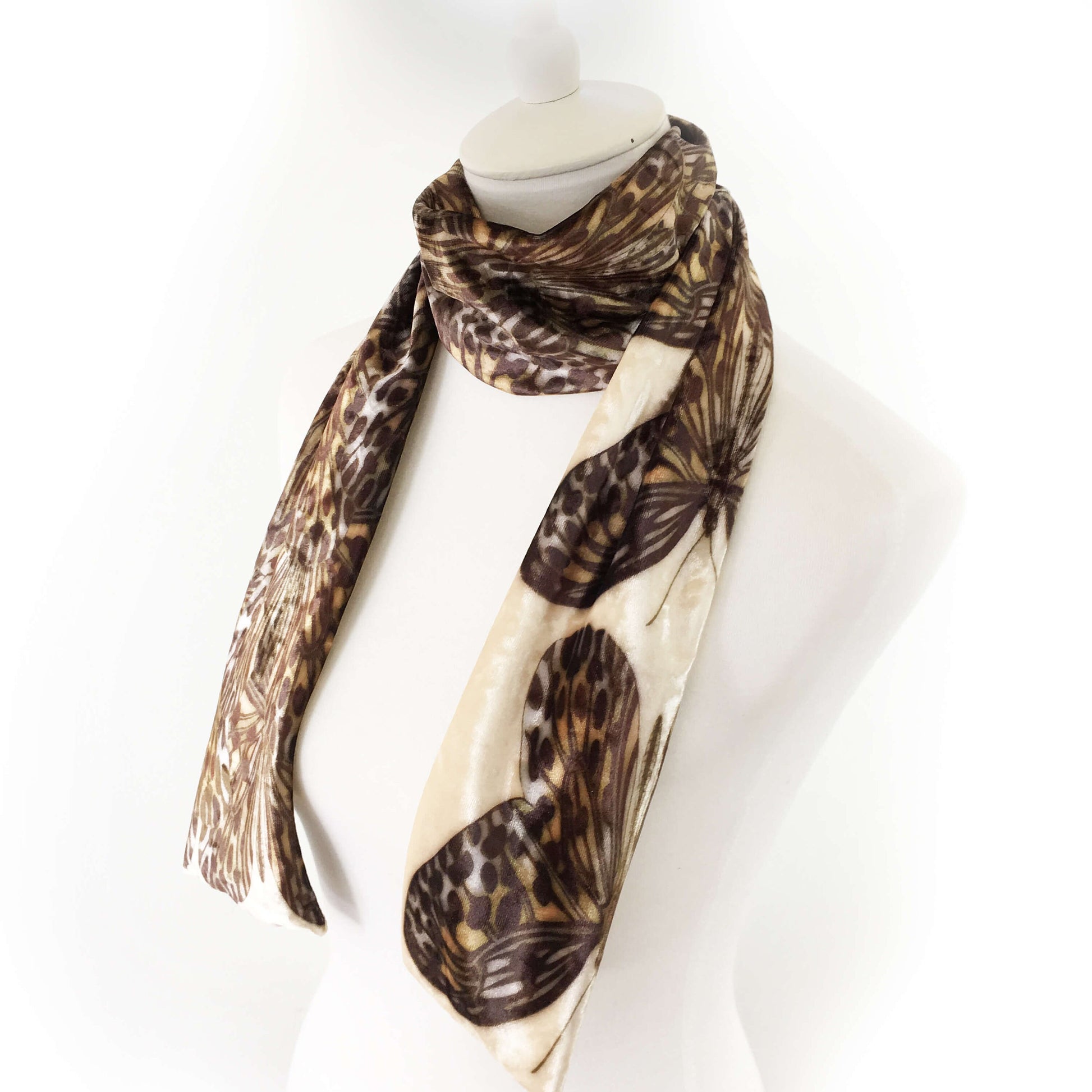 Leopard Butterfly Velour Scarf, Womans Scarf, All season, Luminous Scarf, hand painted scarf, artist scarf, Wear all day or evening