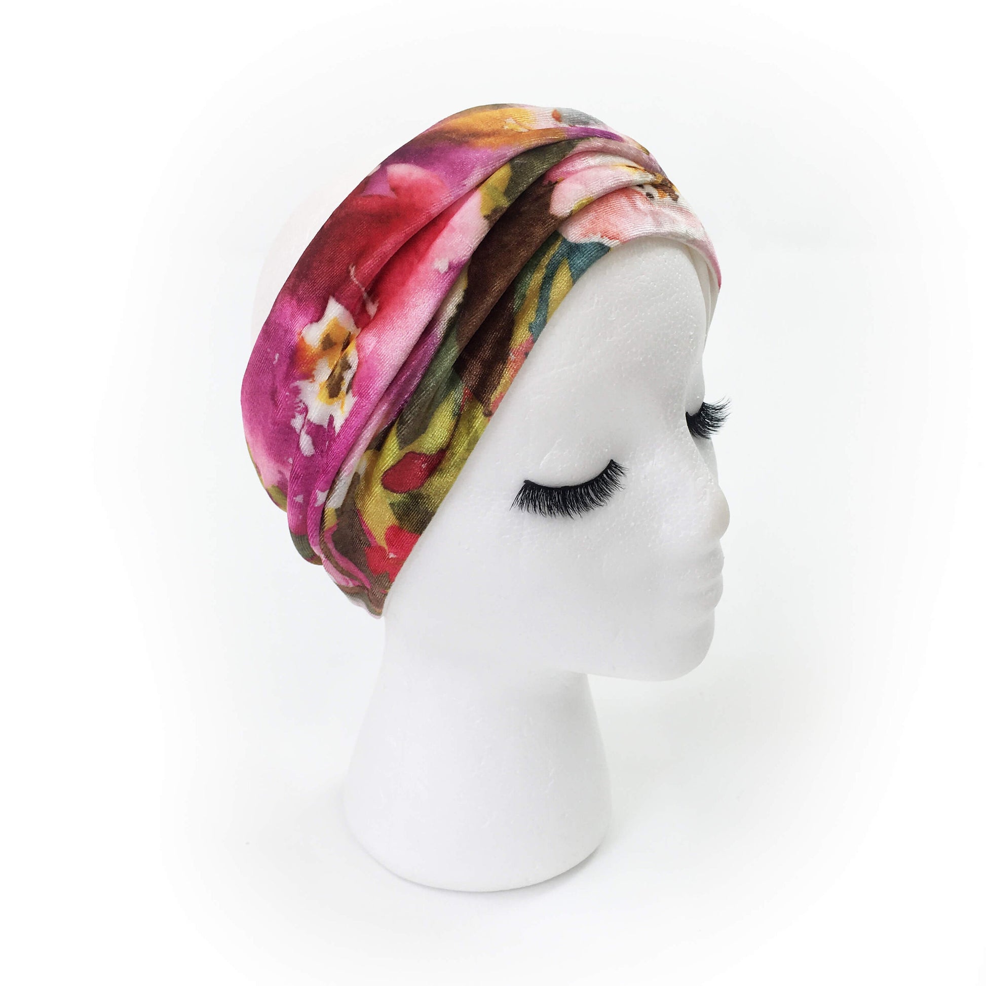 Fuschia Floral Scarf,  Versatile Scarf, Headband, HatBand, Neck Warmer, Ladies Scarf, Velour Scarf, Designer Gaiter,Velour/Silky Soft Knit
