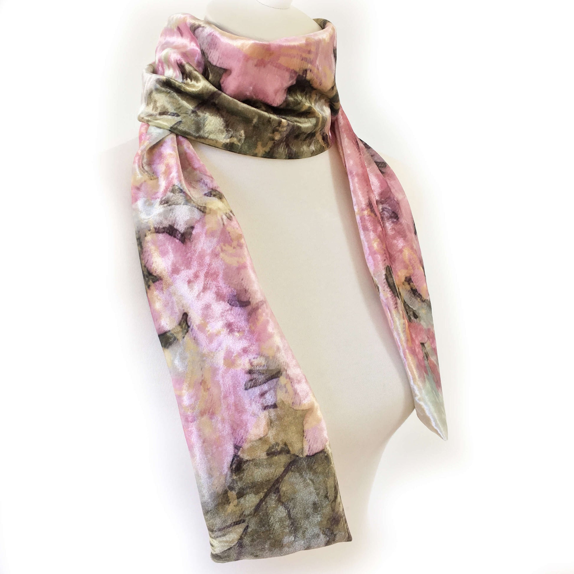 Pink Hydrangea Scarf, Velour Scarf, womans scarf, All season scarf, Artisan Scarf, Luxe, Soft, hand painted scarf, ladies scarf