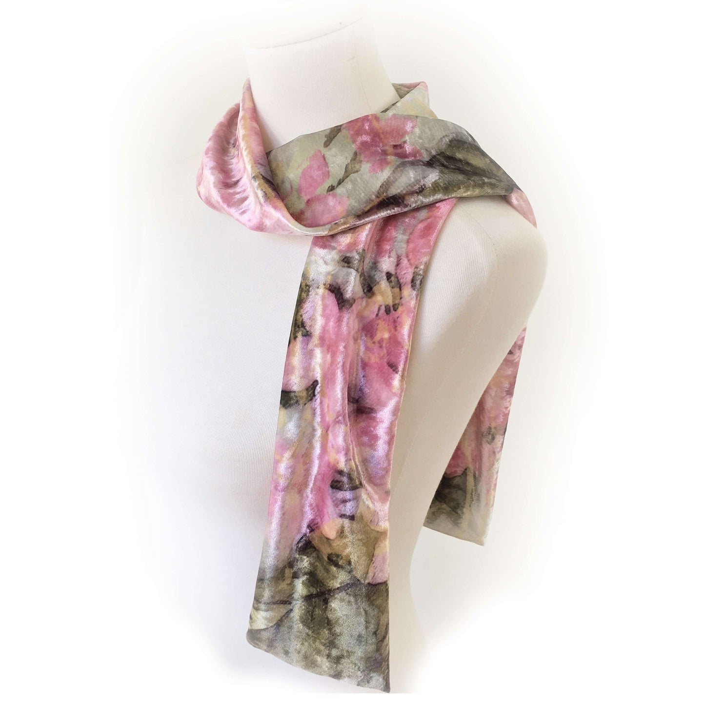 Pink Hydrangea Scarf, Velour Scarf, womans scarf, All season scarf, Artisan Scarf, Luxe, Soft, hand painted scarf, ladies scarf