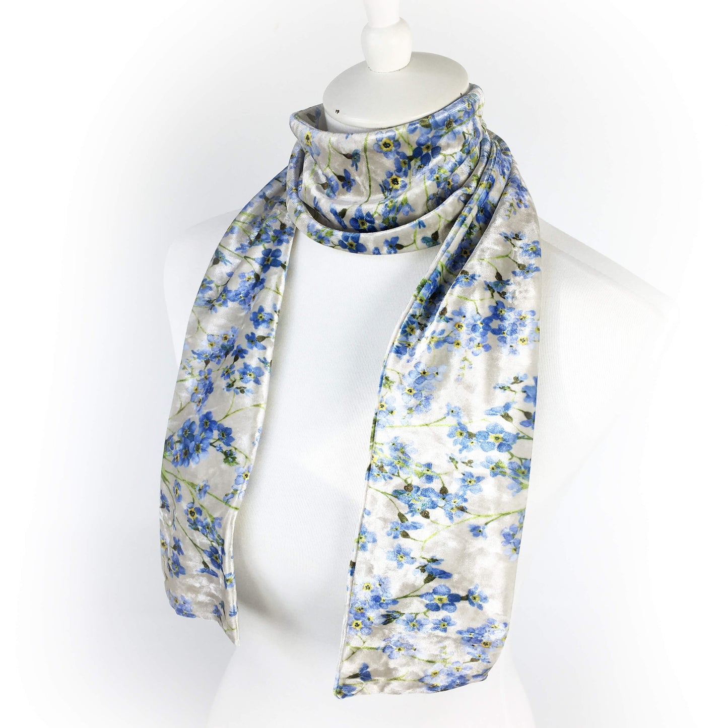 Forget-Me-Nots Velour Scarf, Womans Scarf, All season, Luminous Scarf, hand painted scarf, artist scarf, Wear all day or evening