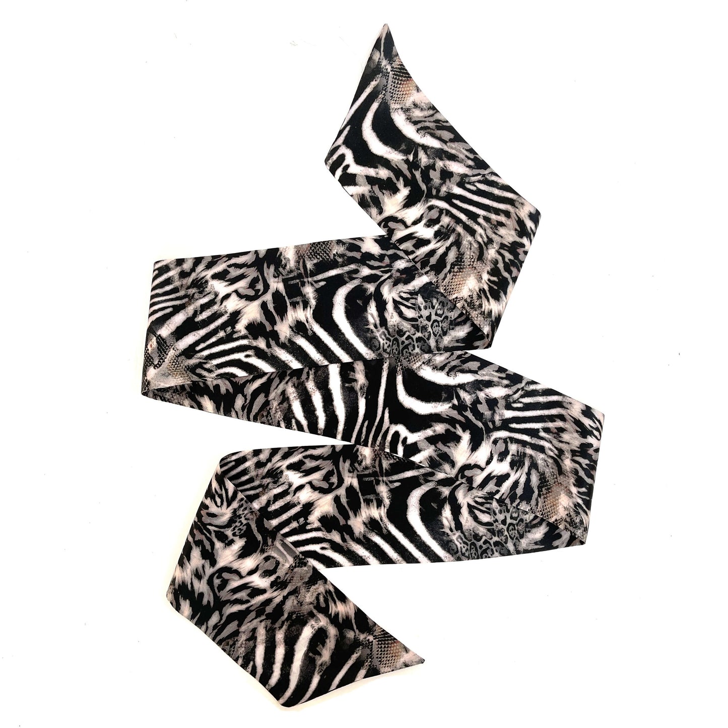 Pure Silk Mixed Zebra Safari Scarf, Womans Scarf, Hair Scarf, Neck Scarf, Headband, Designer Scarf, 100% Pure Silk