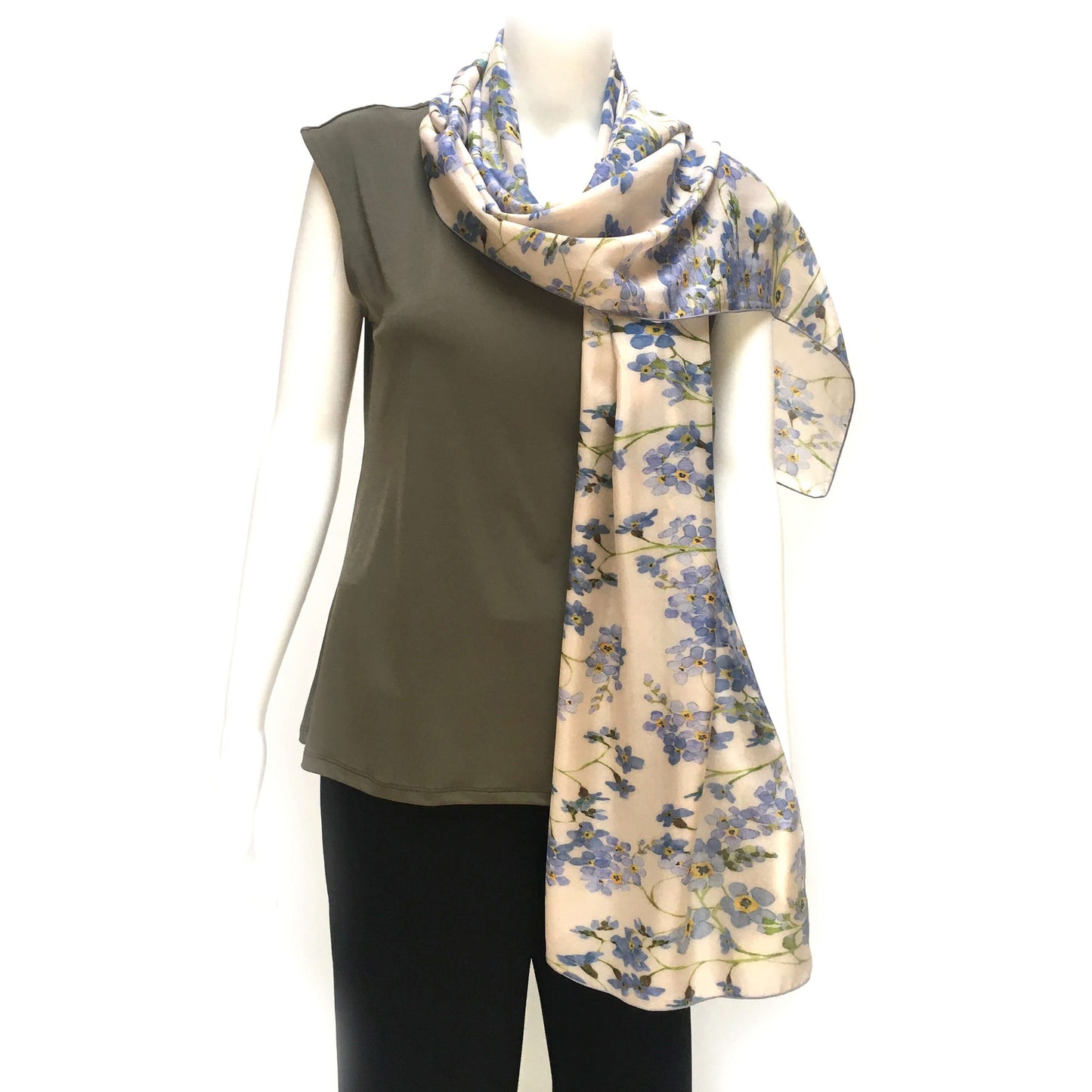 Forget-Me-Not Watercolor Pure Silk Scarf  72x16 ,Woman Scarf,  Lightweight Scarf,ladies scarf,Floral Scarf