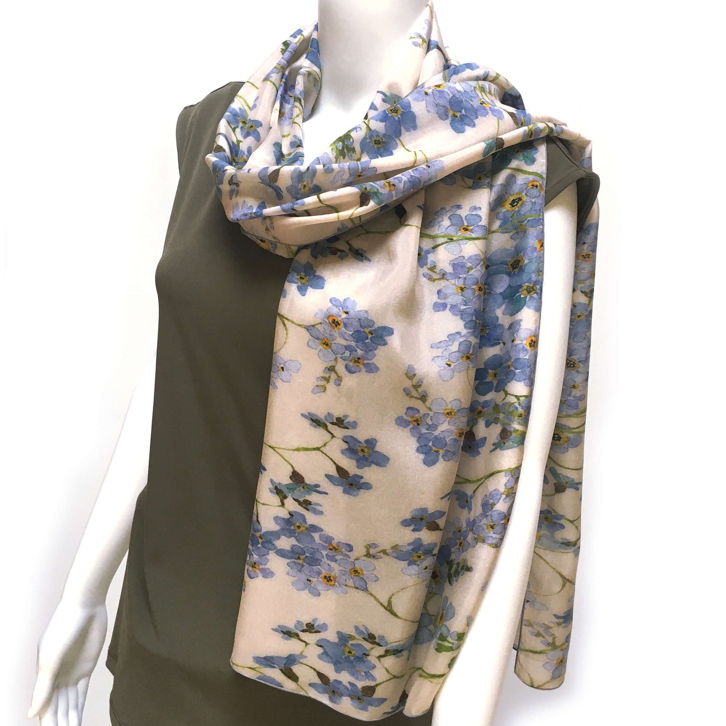 Forget-Me-Not Watercolor Pure Silk Scarf  72x16 ,Woman Scarf,  Lightweight Scarf,ladies scarf,Floral Scarf