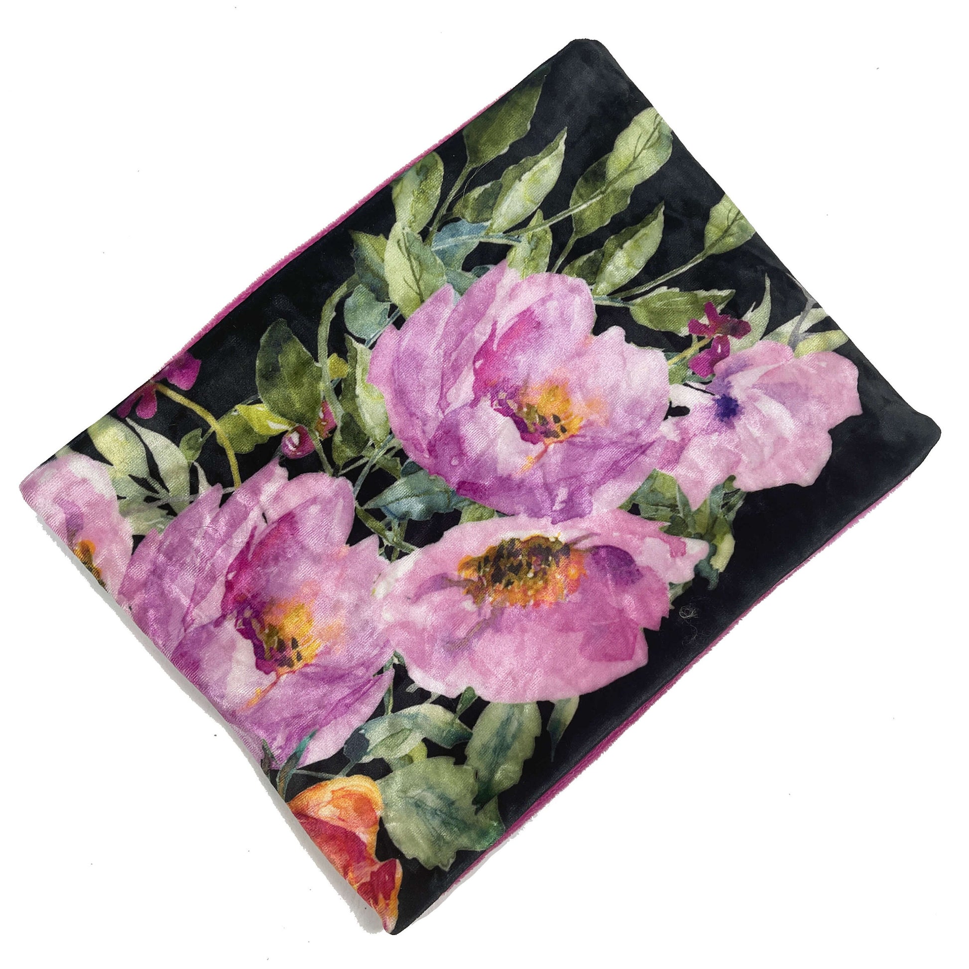 Reversible Pink Floral Orange Rose Minky Scarf/Gaiter, Velour scarf, Fleece Neckwarmer, ladies scarf, artist scarf, Cowl scarf, face warmer