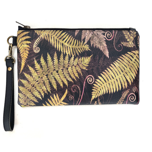 Ferns & Fiddleheads Vegan Leather Wristlet, Clutch,Ladies handbag, Botanical handbag,hand painted handbag, Floral bag,botanical,madeinUSA