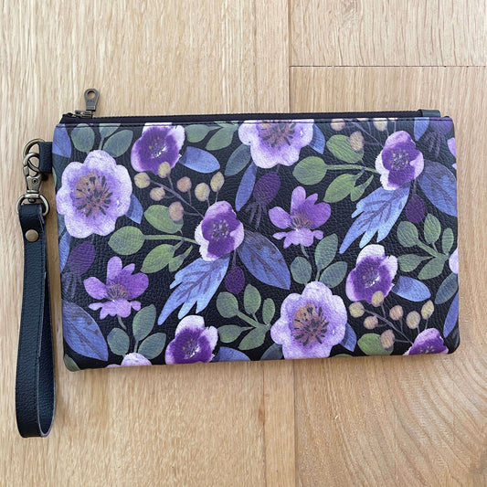 Modern Watercolor Vegan Leather Wristlet, Clutch,Ladies handbag, Botanical handbag,Flower handbag, Floral bag,