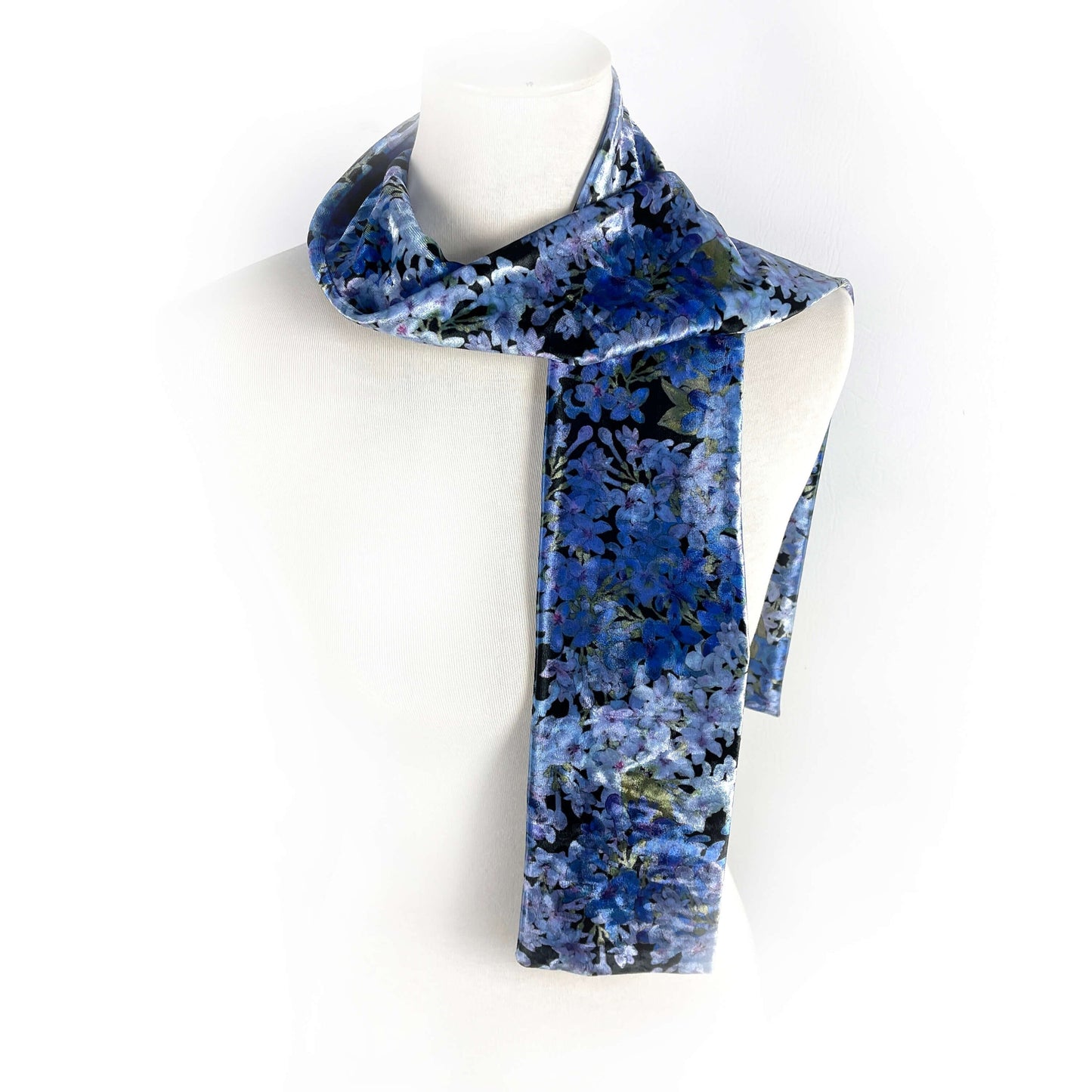 Lapis Blue Lilac Velour Scarf, Womans Scarf, handmade scarf, designer scarf, floral scarf, Wear all day or evening