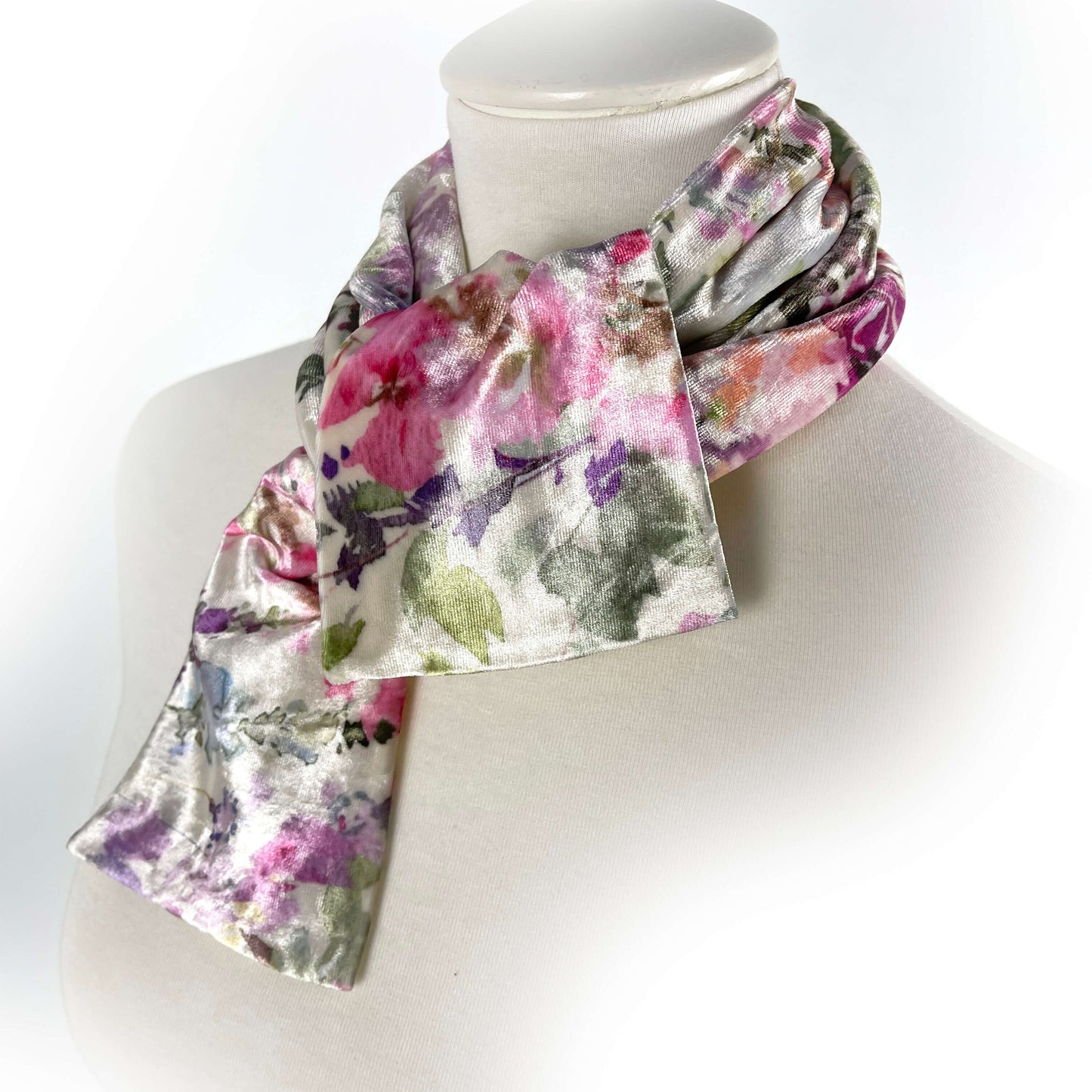Pastel Gardens Velour Scarf, Womans Scarf, handmade scarf, designer scarf, floral scarf, Wear all day or evening
