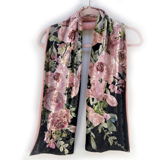 Rose Watercolor Velour and Minky Fleece Scarf, Womans scarf, hand painted printed scarf, luminous scarf, artist scarf