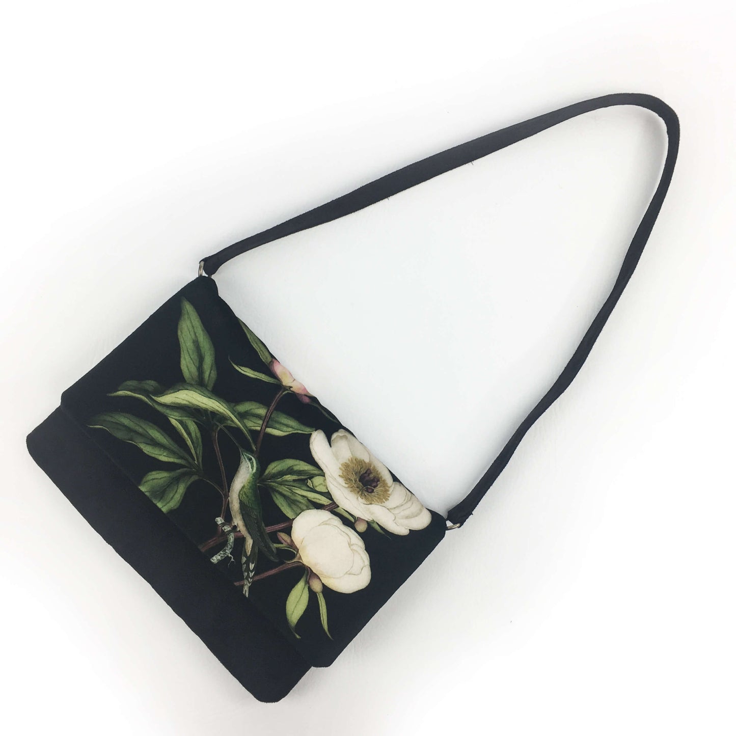 Peony Hummingbird Clutch/Cross/Body/Shoulderbag - Velvet/VeganSuede - UndertheLeafDesigns.com